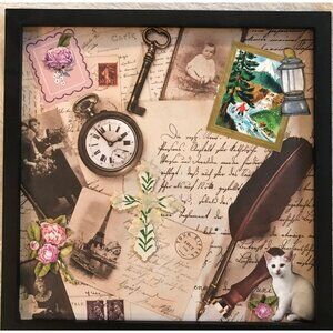 Old Fashioned Scene Vintage Framed Handmade Collage Wall Decor OOAK Picture